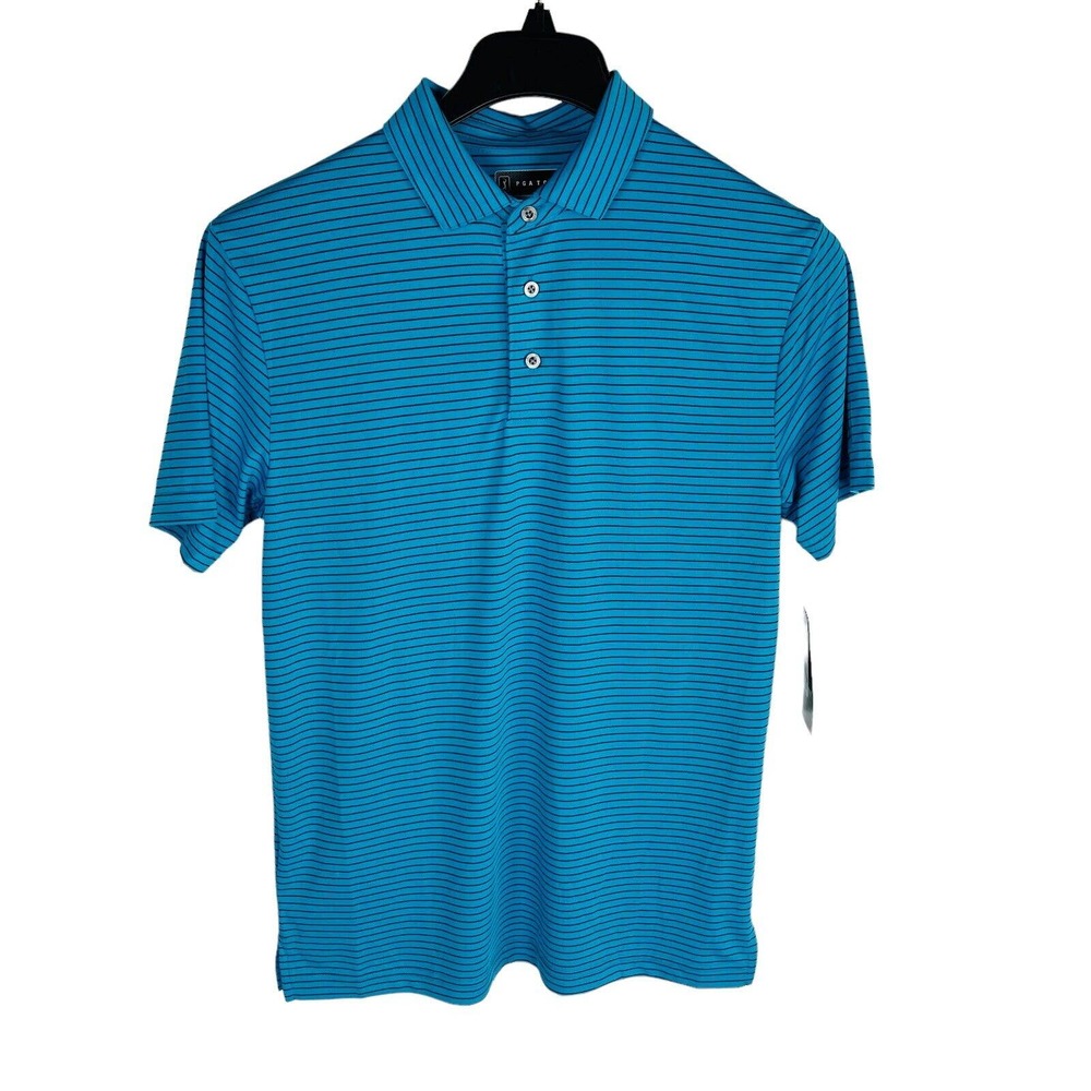 New PGA‎ TOUR Mens Sz Small Striped Polo Shirt Stretch Blue Green NWT